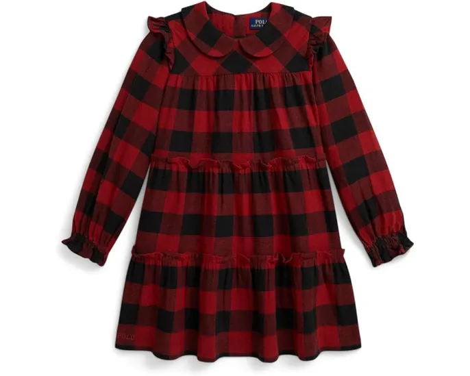 Платье для девочки Polo Ralph Lauren Kids из хлопкового твила в клетку Buffalo с рюшами