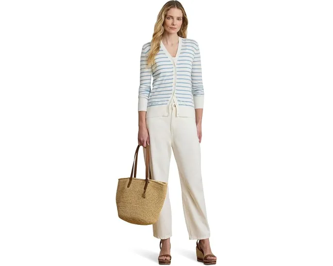 Полосатый хлопковый кардиган с V-образным вырезом от Lauren Ralph Lauren