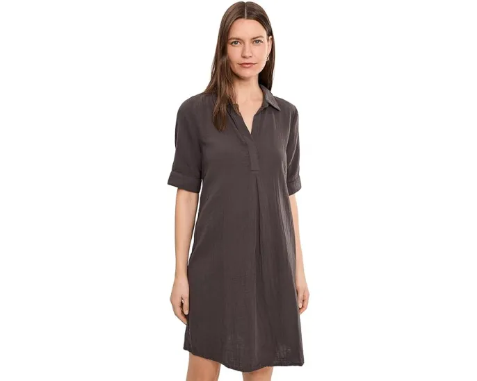 Gauze 1/2 Sleeve Swing Shirtdress
