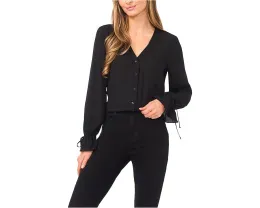 Топ с V-образным вырезом и длинными рукавами на пуговицах CeCe