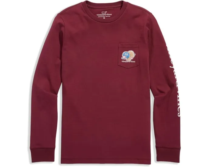 Длинная футболка Vineyard Vines Kids Football Turkey Whale с карманом для детей младшего и старшего возраста