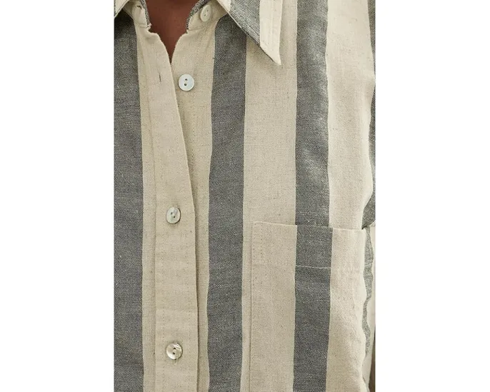 Faherty Расслабленная рубашка из хлопка и льна в полоску