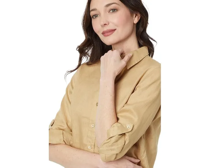Рубашка из льна с длинными рукавами на манжетах Lauren Ralph Lauren Petite