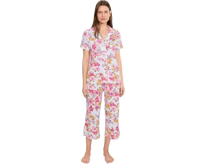 Short Sleeve Notch Top & Capri Pajama Set