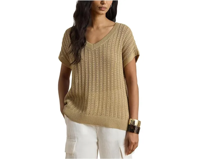 Свитер Lauren Ralph Lauren Petite из хлопковой смеси с сеткой и коротким рукавом