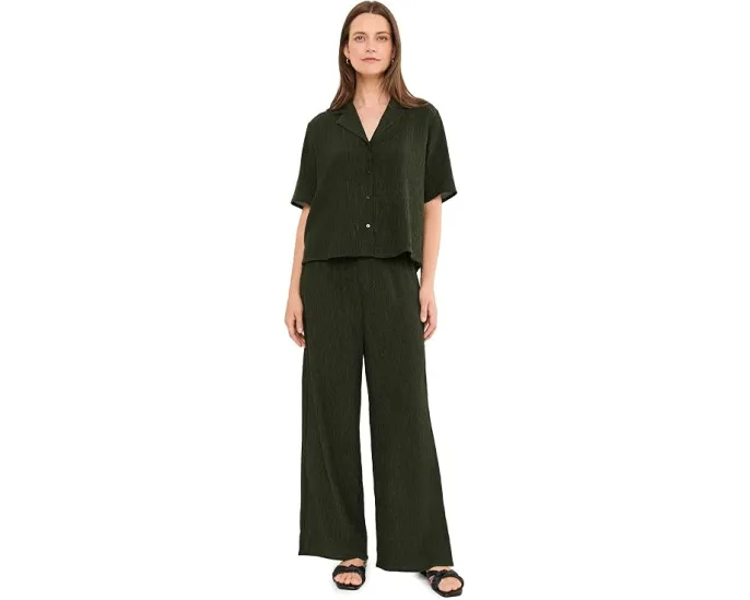 Рубашка Eileen Fisher Woven Plisse с отложным воротником Зеленая