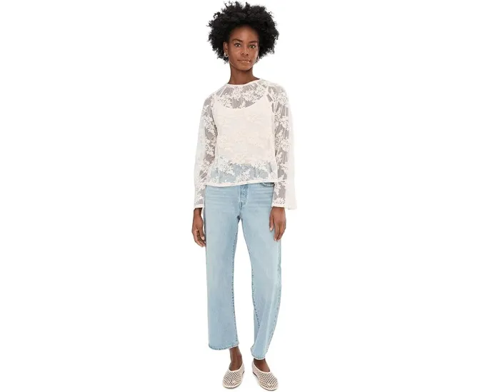 Sanctuary Блуза Boho Lace с кружевным принтом и длинными рукавами колокол