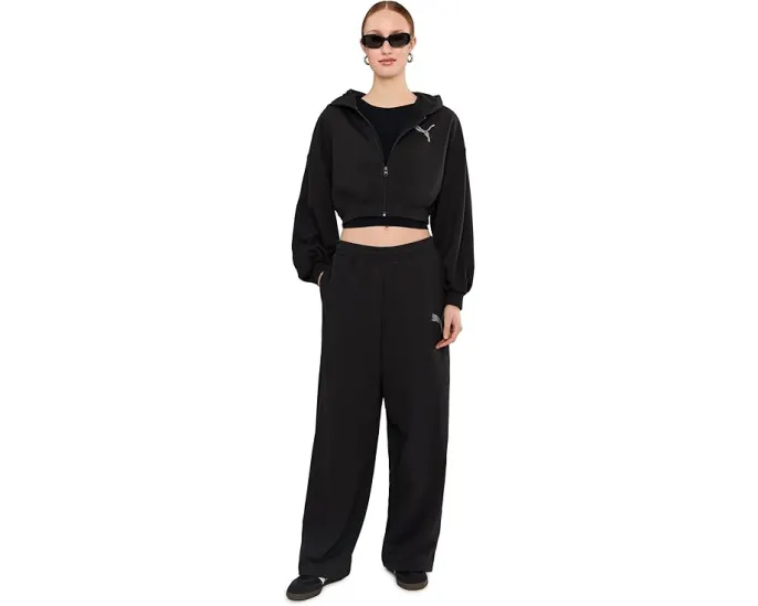 PUMA Essentials Graphics Leo Luxe Bedazzled Slouchy Pants брюки с пайетками из мягкого френч терри