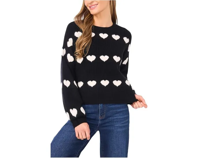 Свитер CeCe с жаккардовым узором в виде сердец и воротником-гольф