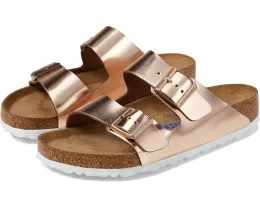 Сандалии Birkenstock Arizona Soft Footbed из металлизированной кожи с пробковой стелькой
