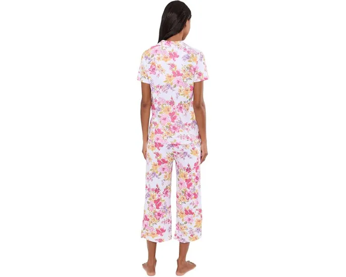 Petite Short Sleeve Notch Top & Capri Pajama Set