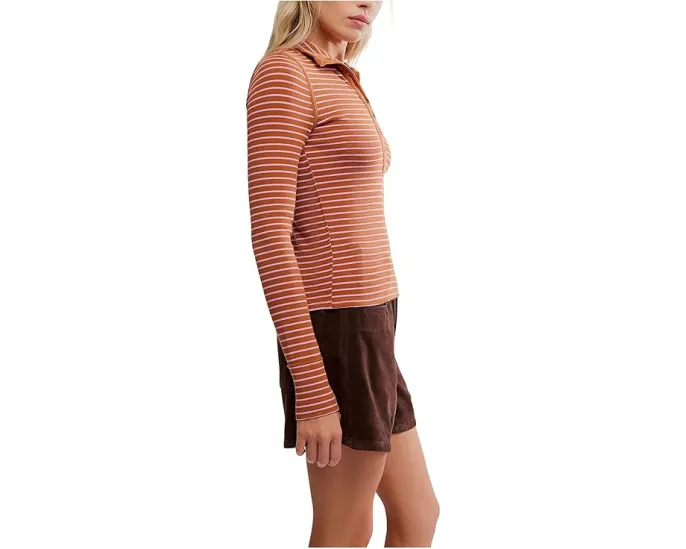 Хенли Free People Lake в полоску с широким воротником и планкой на пуговицах