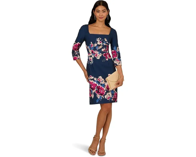 Платье миди с цветочной каймой Adrianna Papell приталенного кроя