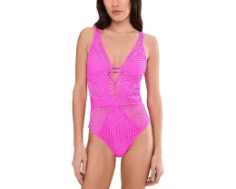 Цельный купальник BECCA Modern Edge Rib Mira с V-образной формой и плиссировкой