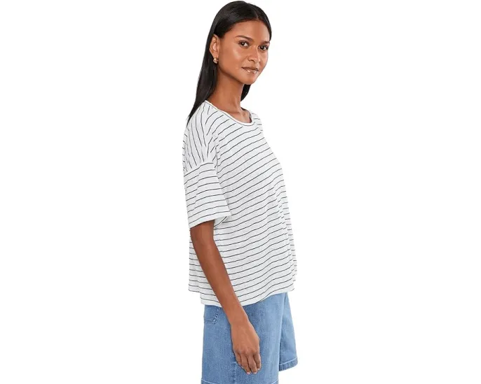 Organic Linen Jersey Stripe Crew Neck Short Sleeve Box Top