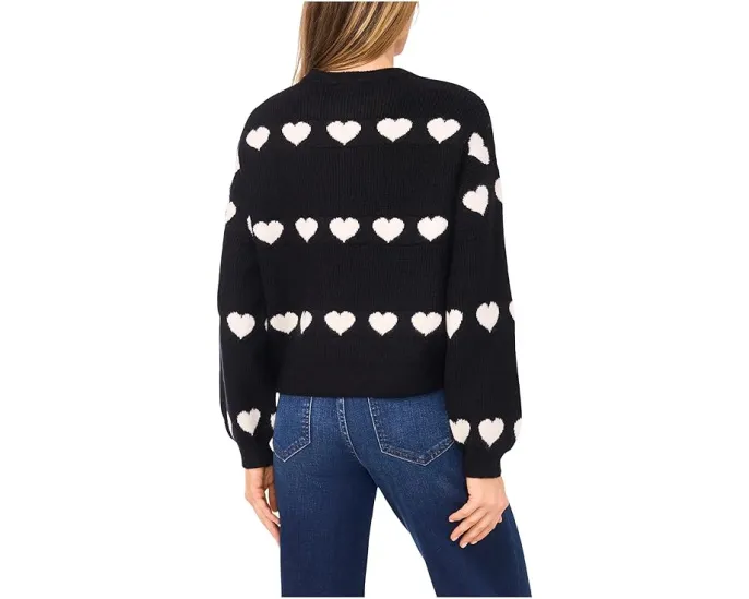 Свитер CeCe с жаккардовым узором в виде сердец и воротником-гольф