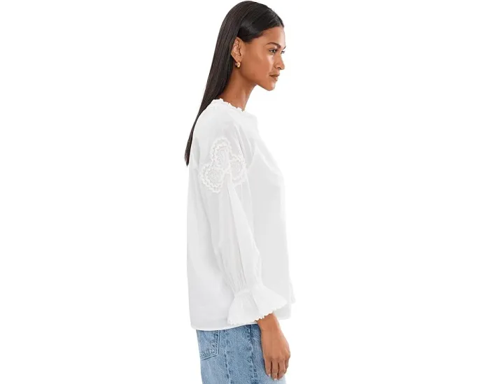 3/4 Sleeve Button Front Woven Top With Embroidery