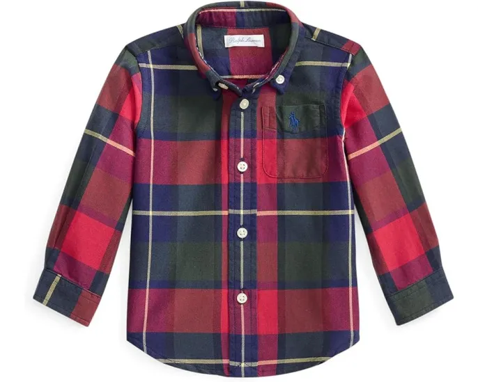 Рубашка Polo Ralph Lauren Kids Plaid Cotton Oxford для младенцев в клетку