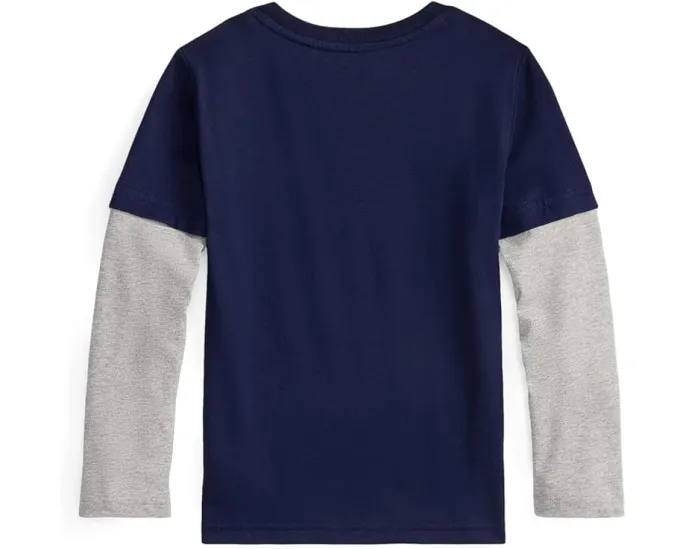 Хлопковая футболка Logo с эффектом слоев Polo Ralph Lauren Kids для малышей и младших детей