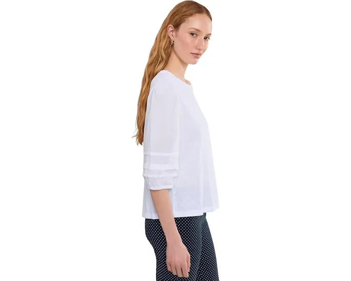 Mixed Signals - Knit Woven Combo Top With Balloon Sleeves