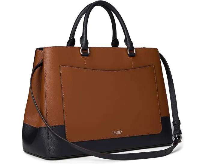 Большая полосатая кожаная сумка-сатчел Hanna от Lauren Ralph Lauren