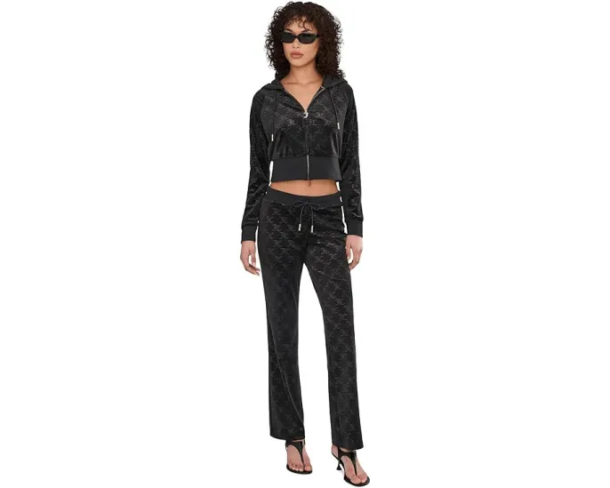 Juicy Couture Брюки из велюра с тисненым логотипом и высокой посадкой