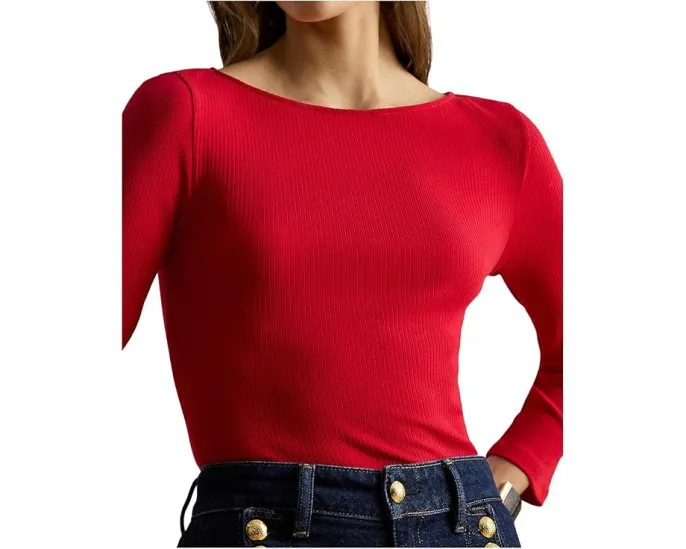 Футболка Rib-Knit Cotton-Blend Boatneck с ребристой вязкой Lauren Ralph Lauren