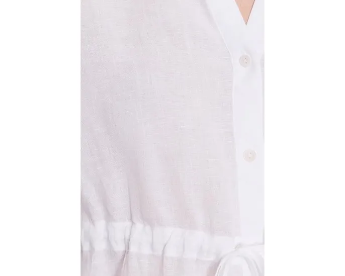Petite Organic Handkerchief Linen Long Shirt With Drawstring