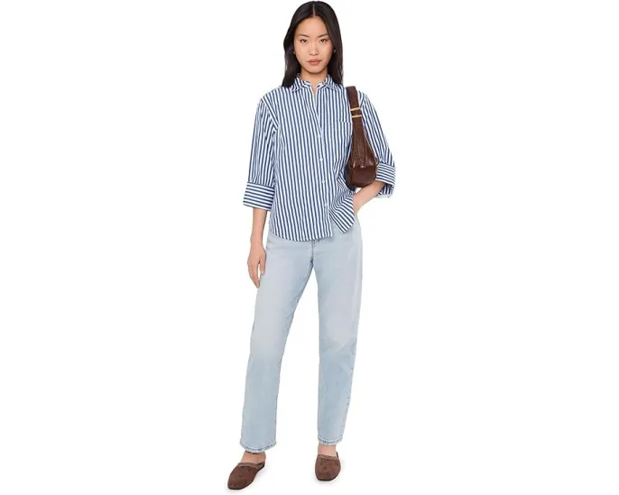 Блуза Madewell Signature Y Neck из поплина с воротником и длинными рукавами