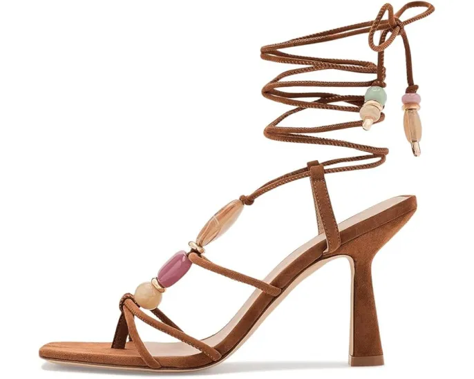 Босоножки Majorca Wrap Sandals 85 на шпильке с запахом и разноцветными камнями