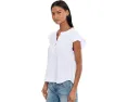 Gauze Flutter Cap Sleeve Ruffle Neck Henley Shirt