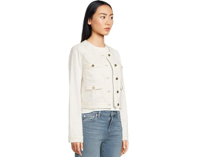 Короткий жакет Paige Kiya Toasted Ecru без воротника с накладными карманами