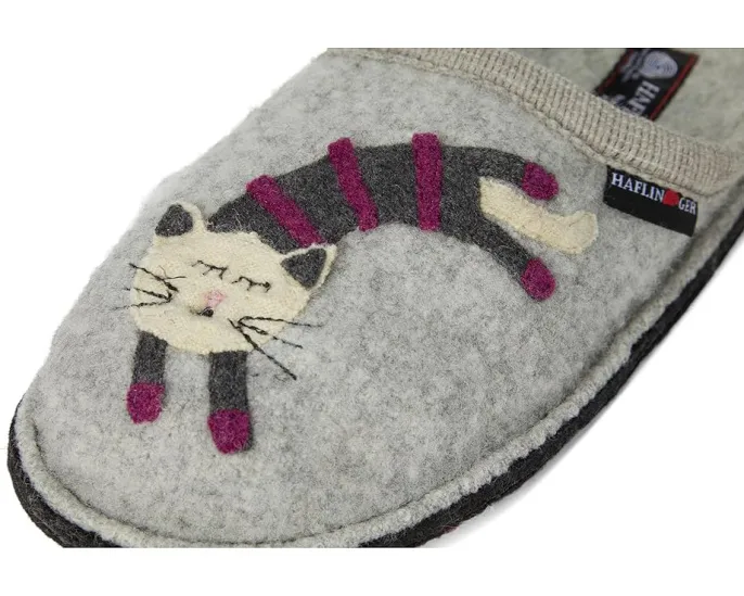 Тапочки Haflinger Katze из вареной шерсти с вышивкой