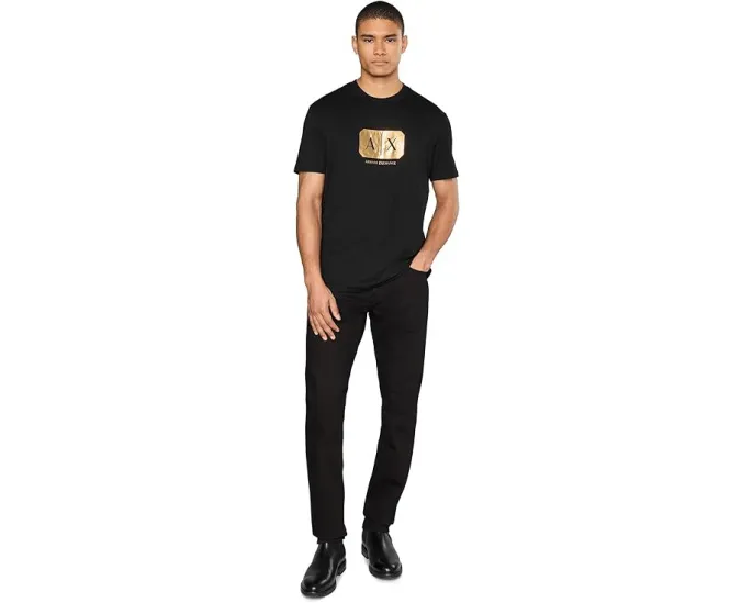 Футболка Armani Exchange черная с золотым логотипом из мягкого хлопка