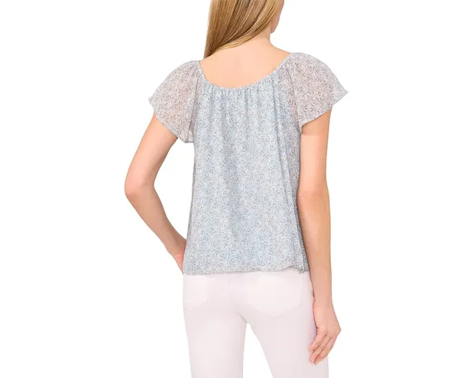 Топ с круглым вырезом и расклешенными рукавами с цветочным принтом CeCe