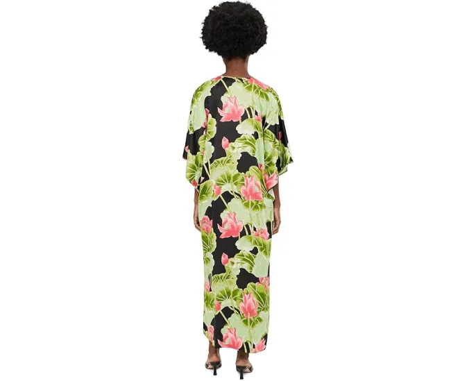 Кафтан N by Natori Ascendant Lotus из сатина с принтом и разрезами по бокам