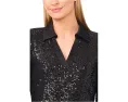 Топ CeCe с длинным рукавом в поло с пайетками