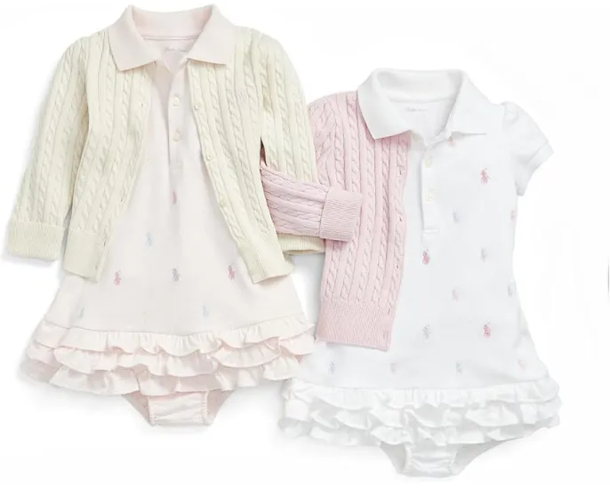 Polo Ralph Lauren Kids Платье для девочки с рюшами и комплектом блумеров