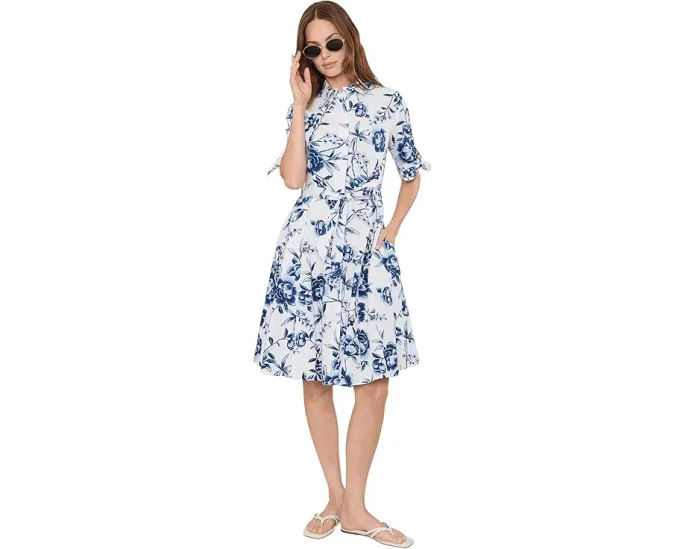 Платье Calvin Klein A-силуэта из хлопка с коротким рукавом и цветочным принтом