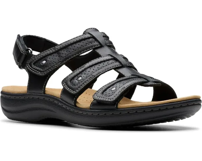 Сандалии Laurieann Ivy Clarks из черной кожи с регулируемой липучкой и стелькой Ultimate Comfort