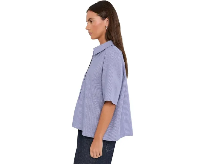 Топ Eileen Fisher с воротником классического стиля из полосатого поплина