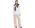 Striped Organic Linen Sheen High Waisted Full Length Trousers