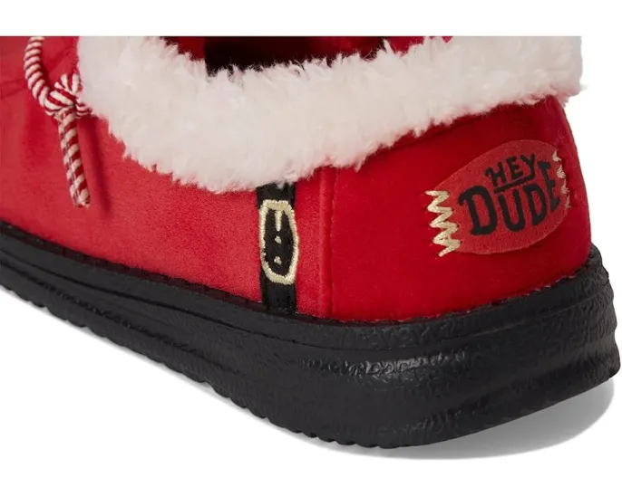 Лоферы Hey Dude Kids Wally Santa Claus для малышей с искусственным мехом и эластичной шнуровкой