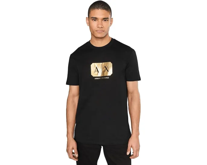Футболка Armani Exchange черная с золотым логотипом из мягкого хлопка