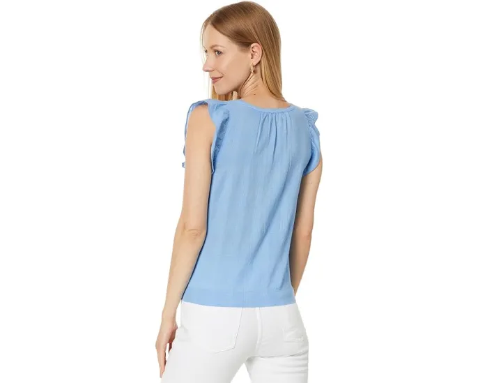 Топ Lilla P Flutter Sleeve с V-образным вырезом и расклешенными рукавами