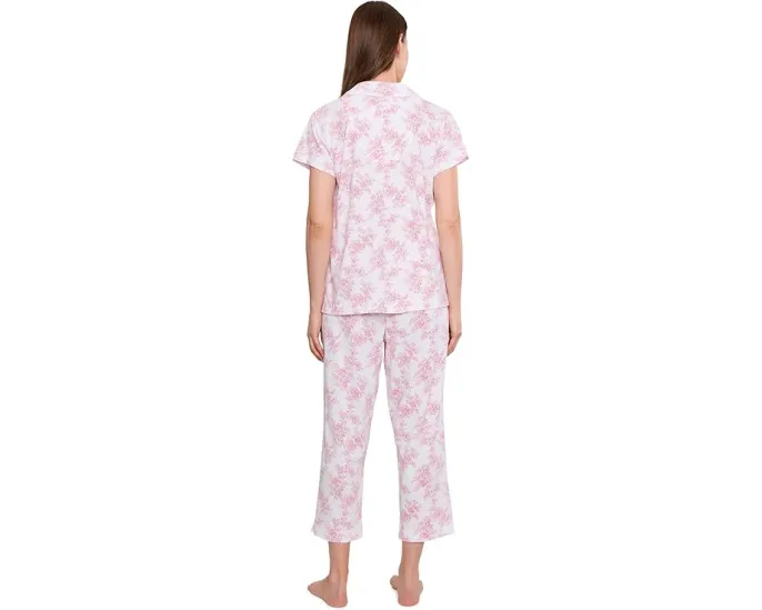 Knit Short Sleeve Notch Collar Cropped Pants Pajama Set Lauren Ralph Lauren