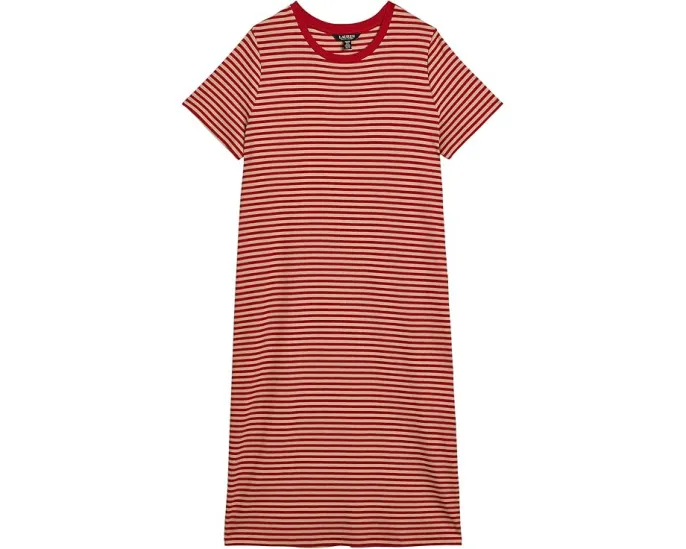 Платье-футболка Lauren Ralph Lauren плюс сайз в полоску из хлопкового микса с резинкой