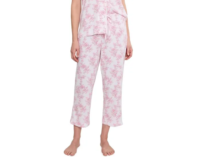 Knit Short Sleeve Notch Collar Cropped Pants Pajama Set Lauren Ralph Lauren