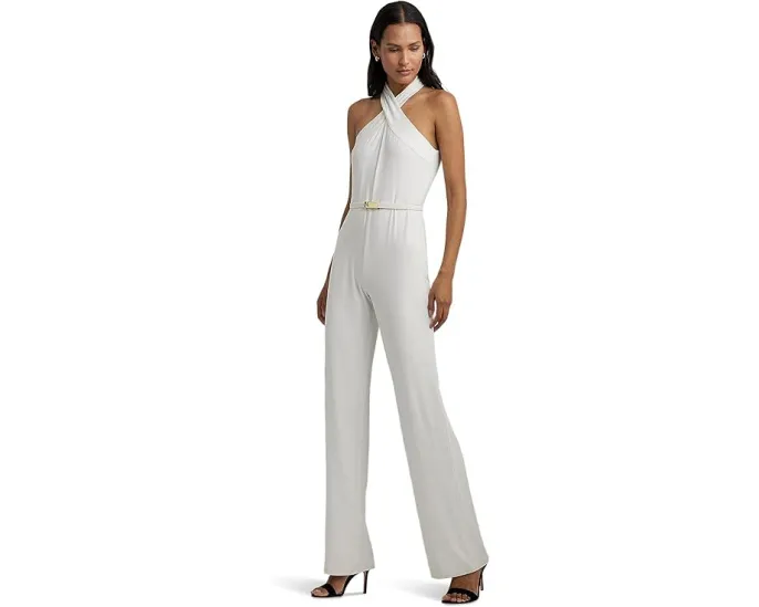 Комбинезон Lauren Ralph Lauren Belted Jersey Halter Wide-Leg с запахом и поясом