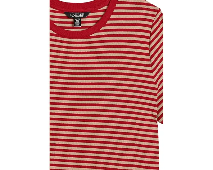 Платье-футболка Lauren Ralph Lauren плюс сайз в полоску из хлопкового микса с резинкой